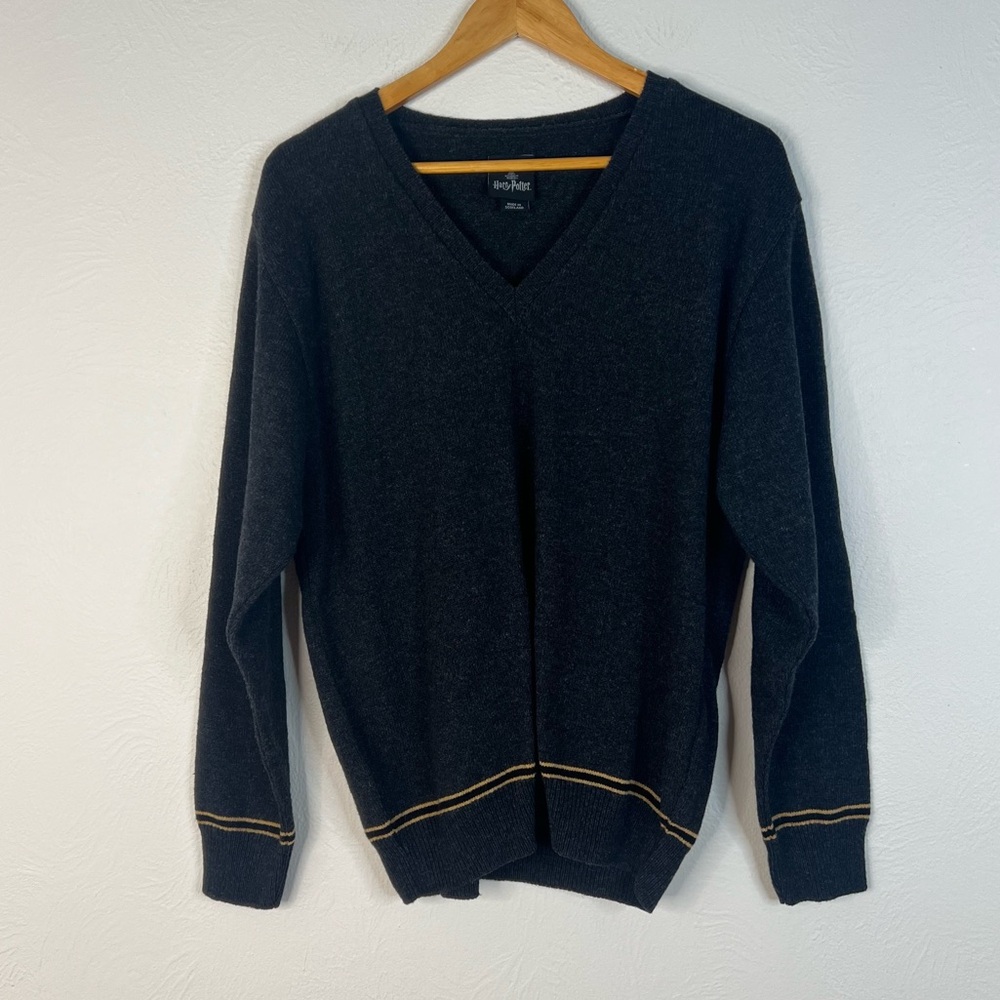 Harry Potter V-Neck Wizard Sweater Charcoal Pullover Knit Wool Blend Size XL